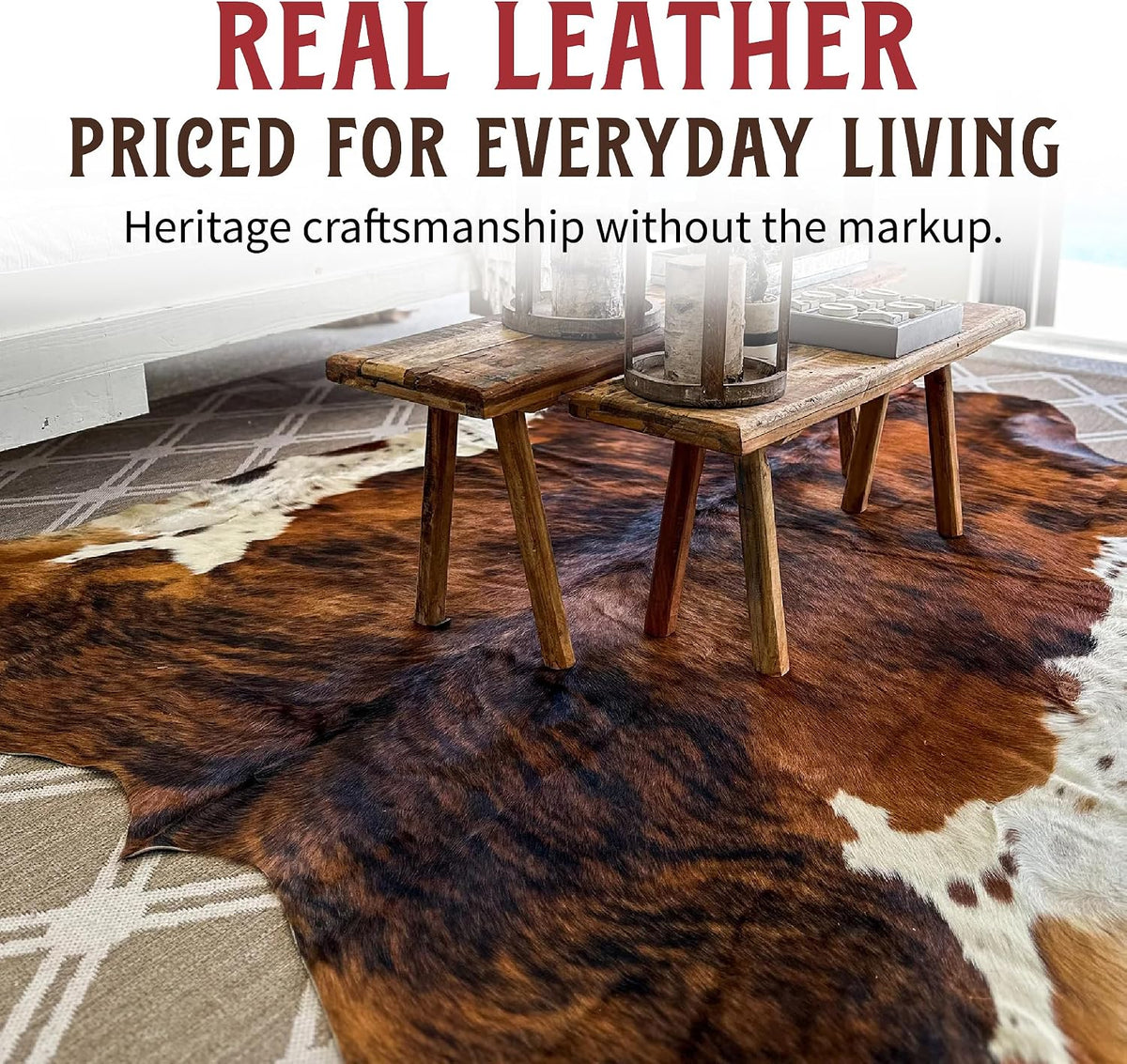 HIDES BAZAAR Brown Brindle Cowhide Rug 5x7 ft, Real Hair on Hide Area Rug