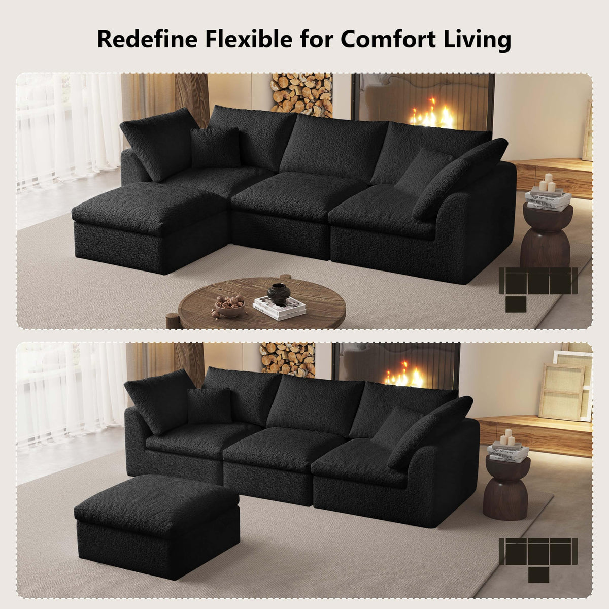 Modular L-Shaped Memory Foam Sectional Sofa