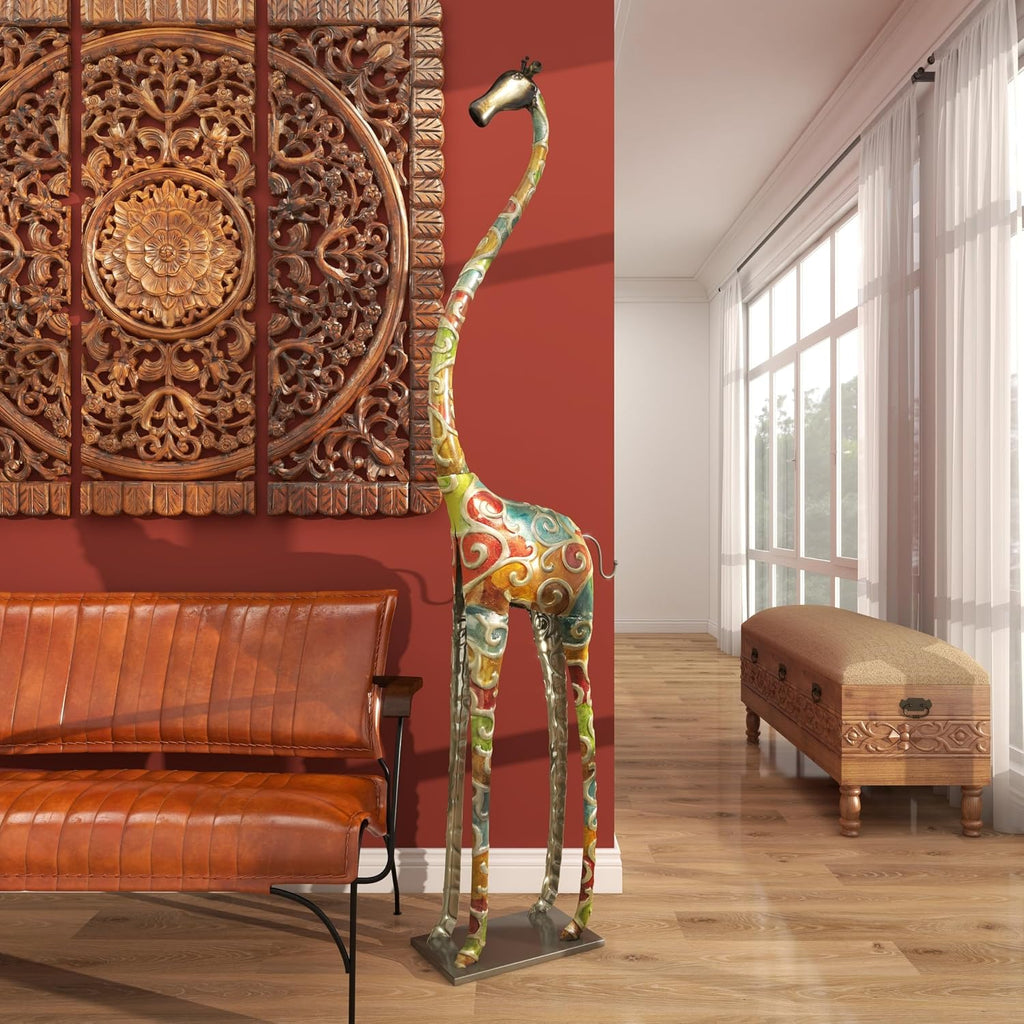 Deco 79 Metal Giraffe Decor Tall 17" x 7" x 73", Matte Multi Colored