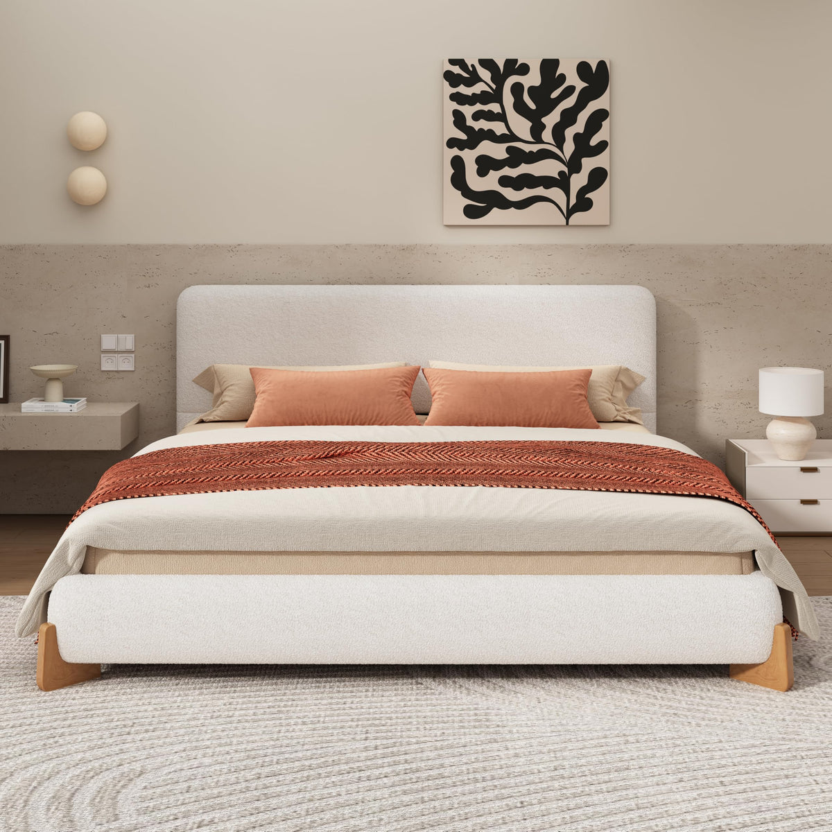 Queen Size Curved Upholstered Bed with Smart Ambient Lighting