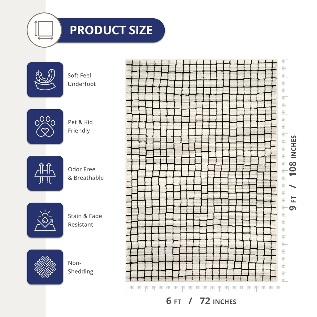 Abani Geometric Beige/Black Area Rug -6'x9' - Modern 3D Lines Design - Deco