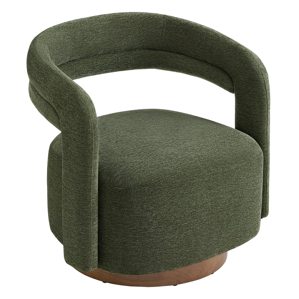 KISLOT, Swivel Accent Chair, Modern Arm Chair with Wooden Base, Cream