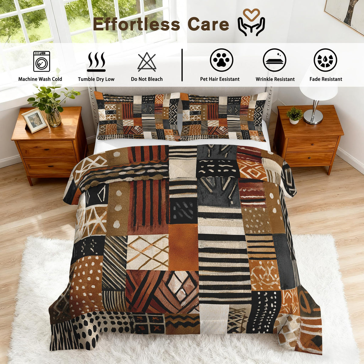 Patchwork Geometric Queen Size Comforter Sets 3 Piece