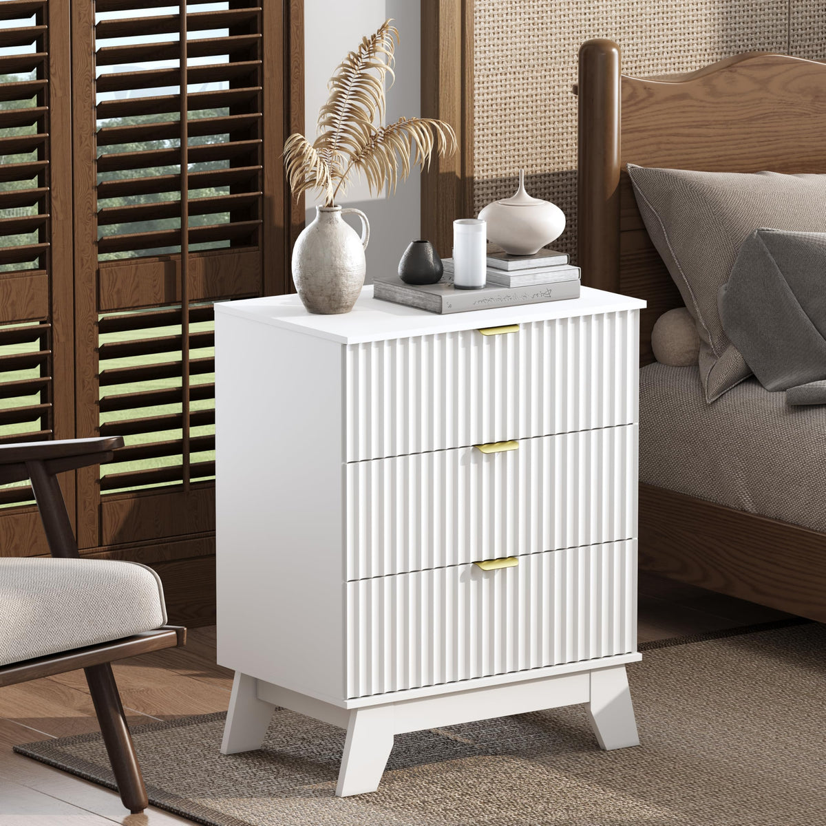 Fluted Nightstands with Charging Station, Set of 2