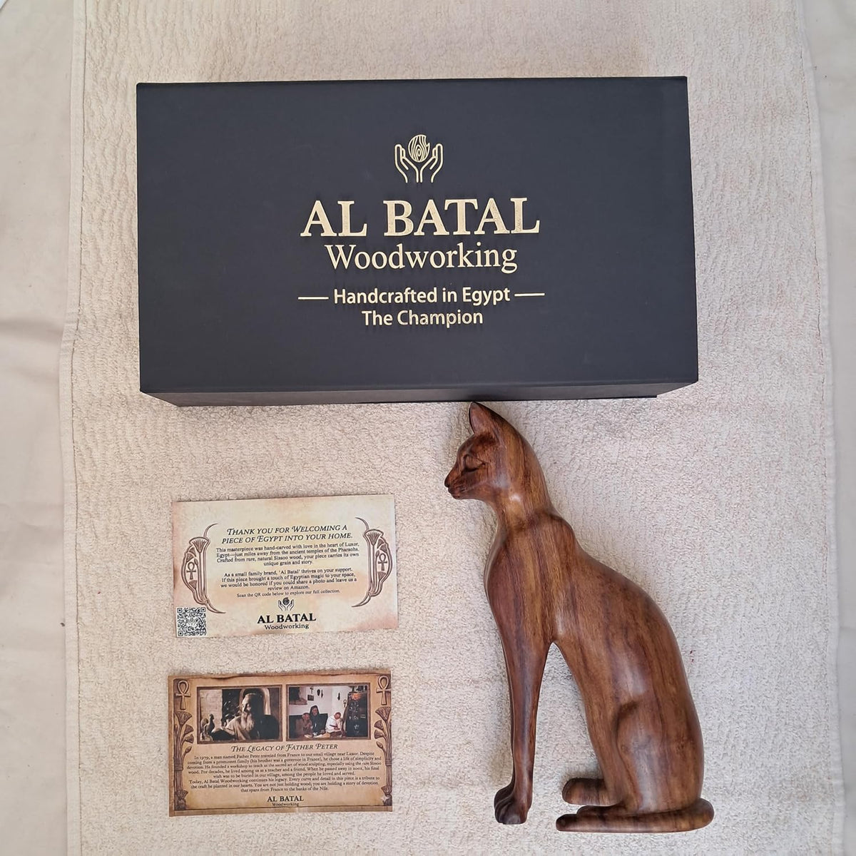 Hand-Carved Bastet Cat Sculpture