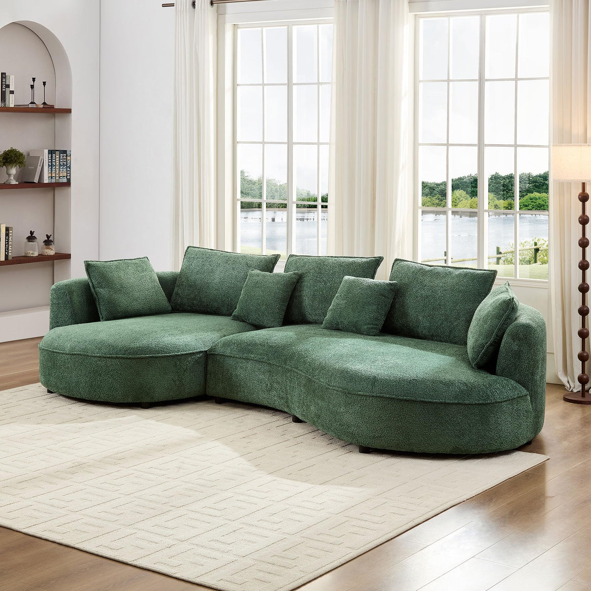 102.36" Curved Sectional Sofa, Gray Velvet 4-Seat Couch