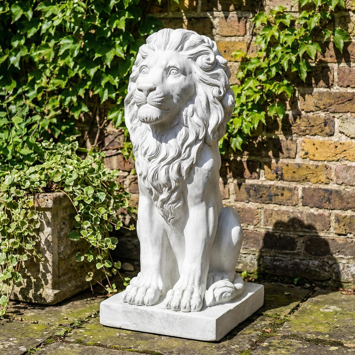 Lion Statue, Outdoor Garden Statues 27in Tall, White