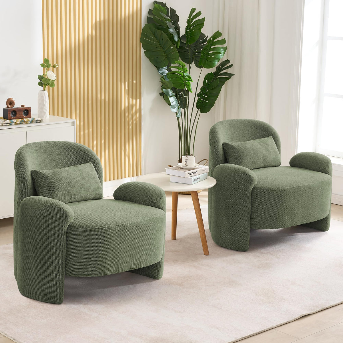 LOULENS Accent Chair Set of 2, Linen Fabric Lounge Armchair, Yellow