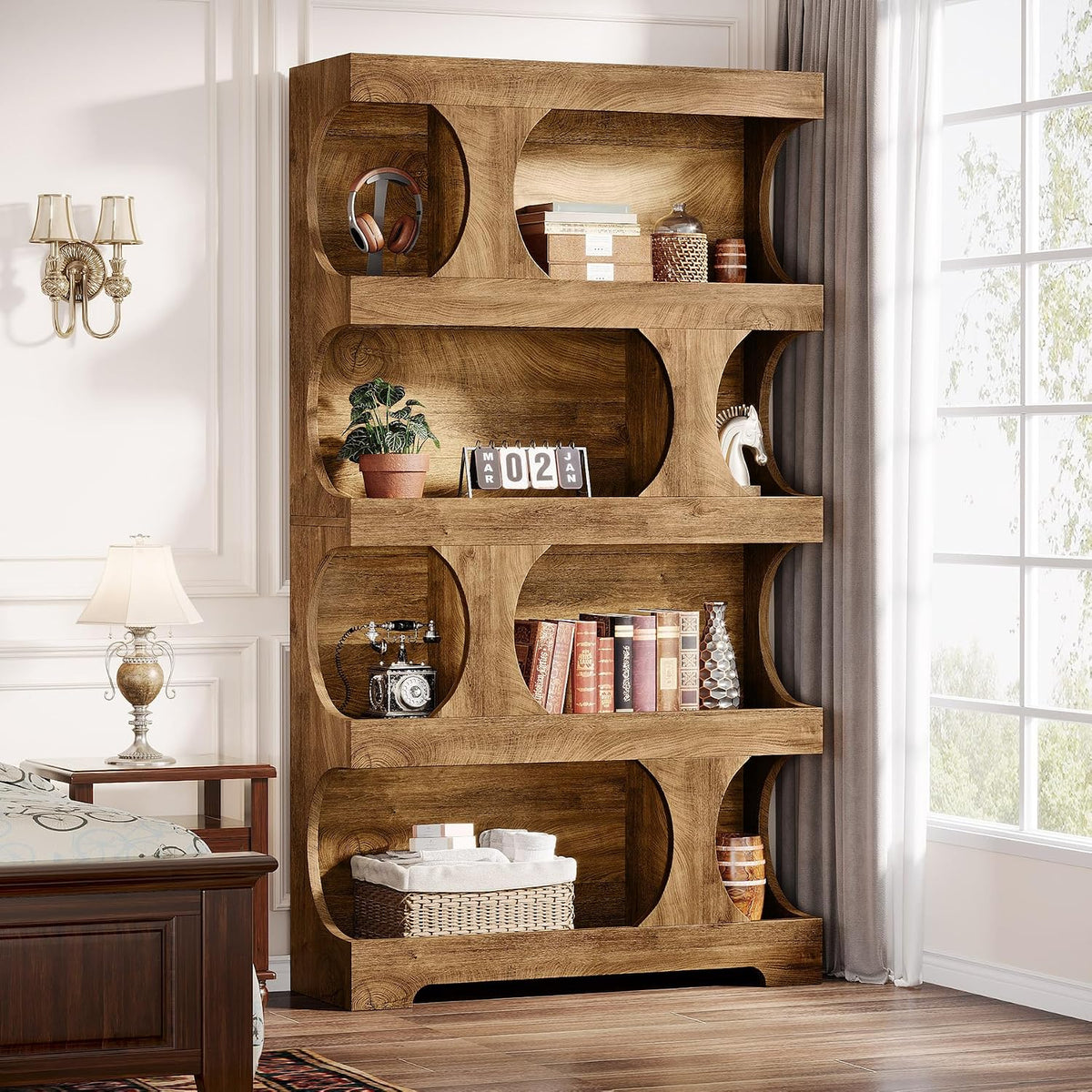 71-Inch Asymmetrical 4-Tier Bookcase