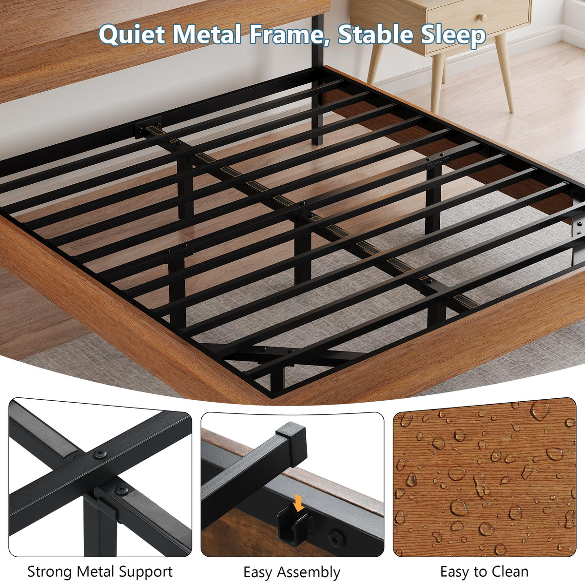 GalnFu King Size Floating Bed Frame with LED Lights