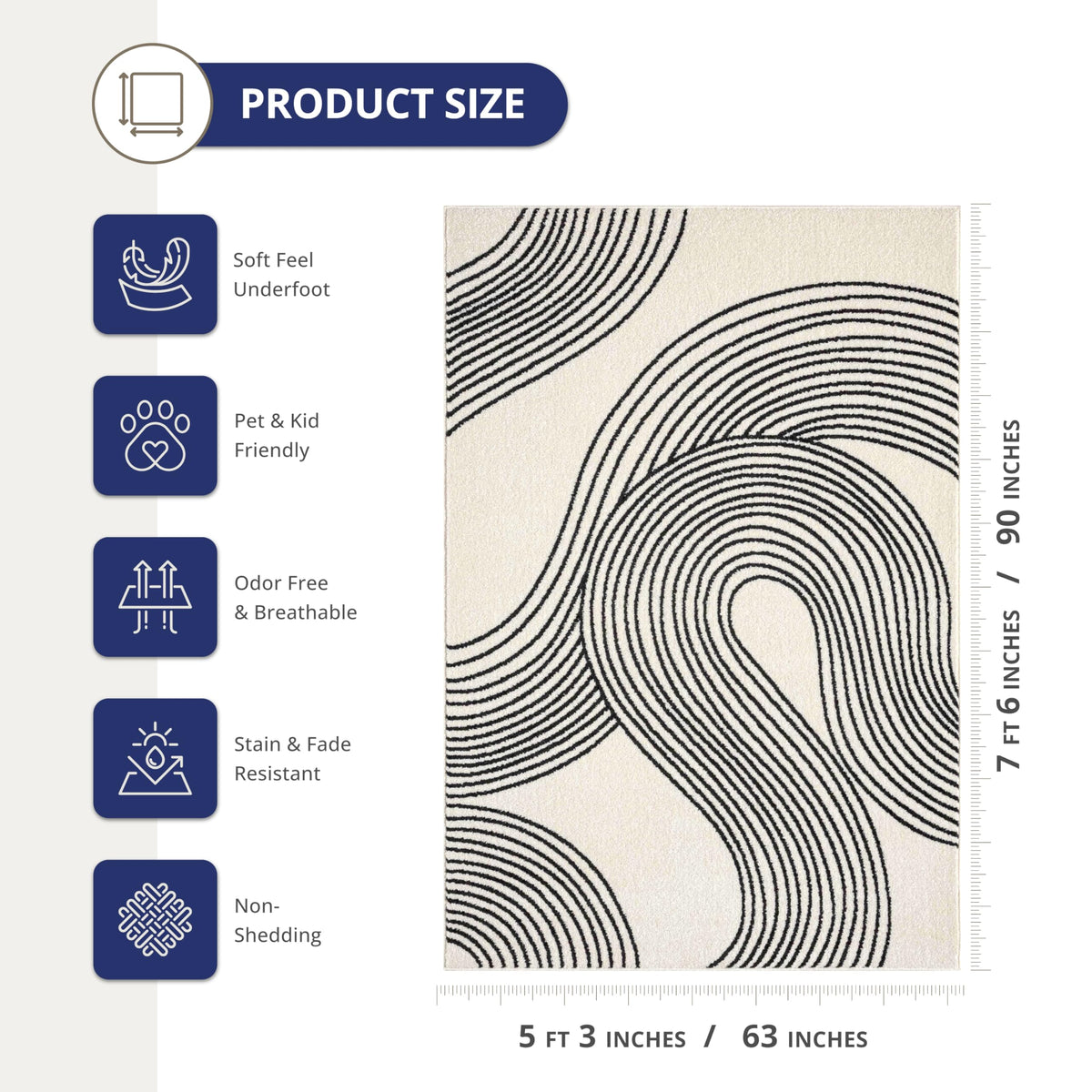 Abani Cream and Black Swirl Area Rug