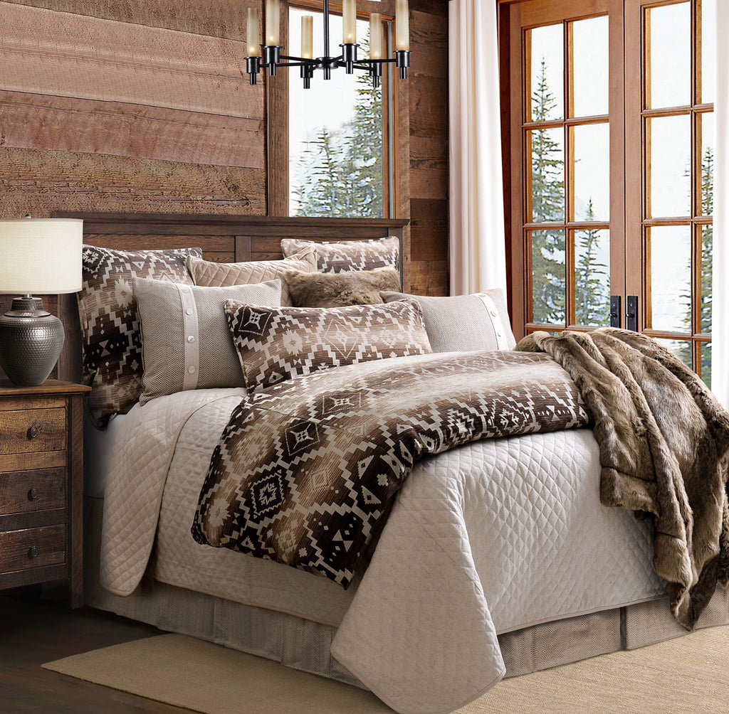 Paseo Road Chalet Aztec 3 Piece King Cream Brown Chenille Comforter Set