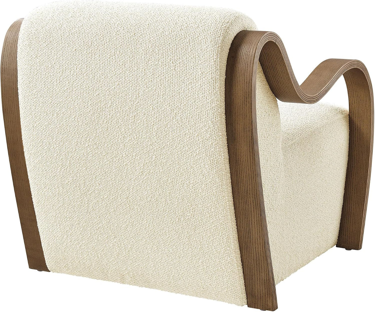 Modway Atrium Boucle Upholstered Lounge Chair in Cream with Sculptural Bentwood