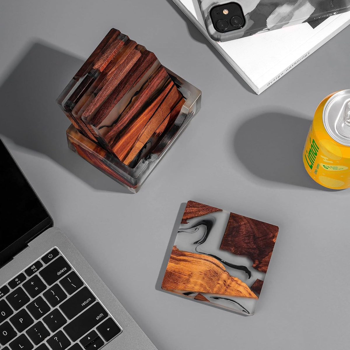 Walnut Coaster Set with Holder