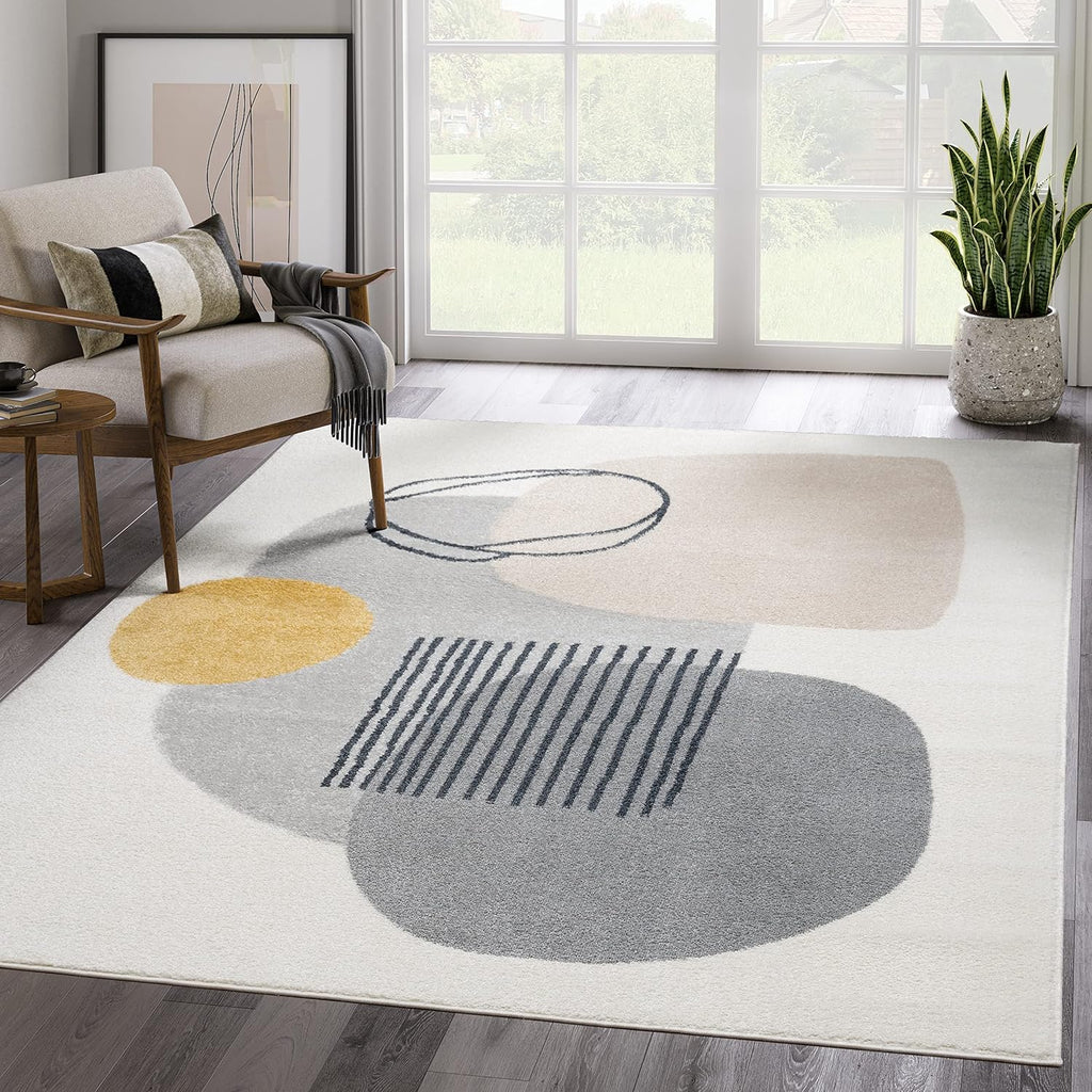 Abani Deco Collection Area Rug - Cream Minimalist Geometric Design - 8'11" x
