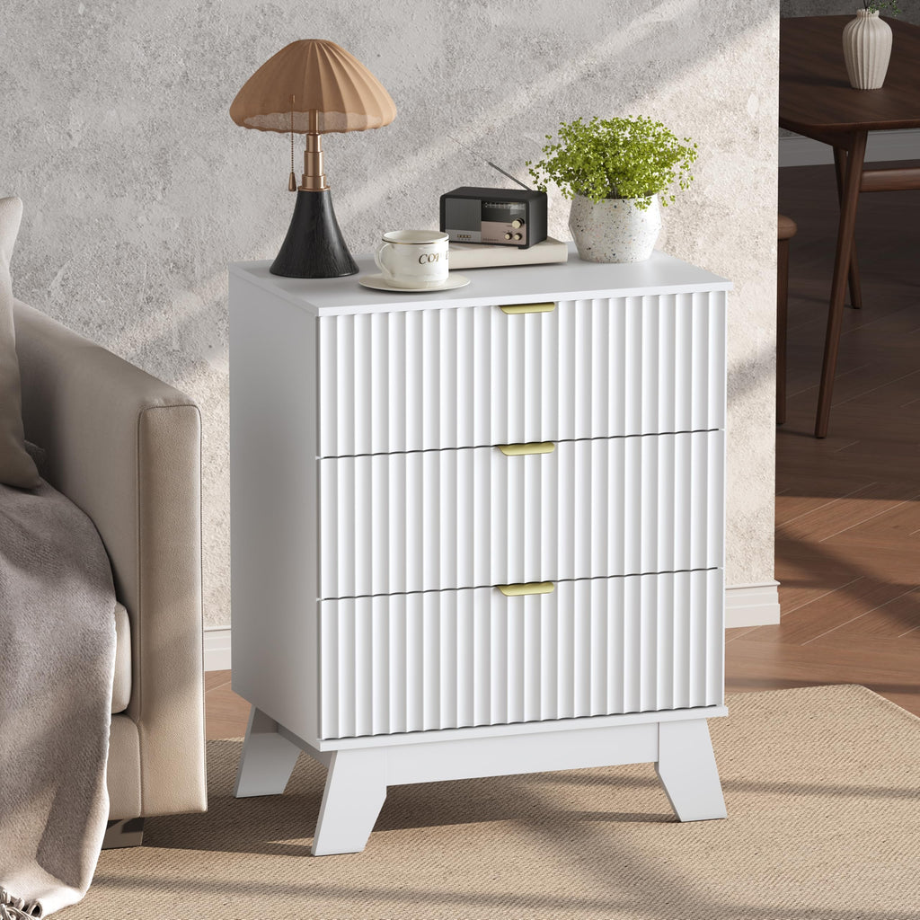 Fluted Nightstands with Charging Station, Set of 2