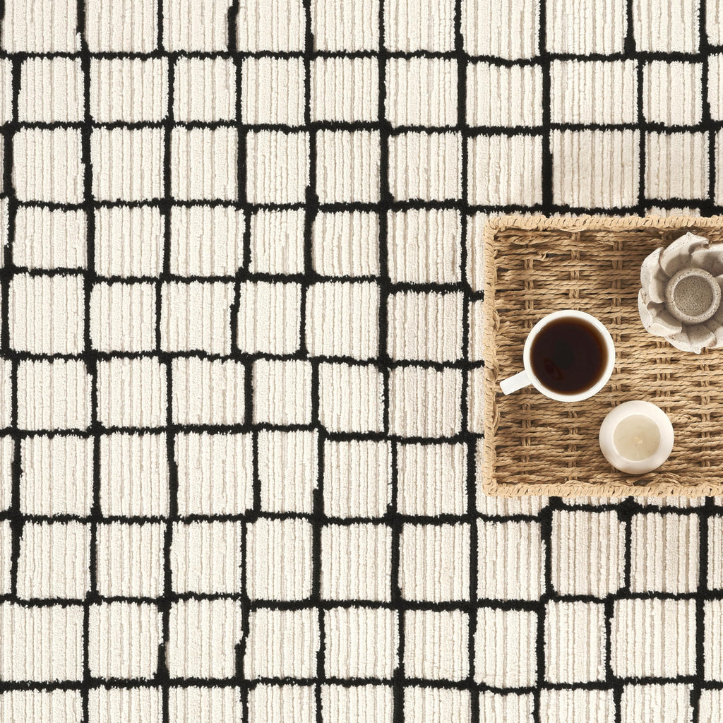 Abani Geometric Beige/Black Area Rug -6'x9' - Modern 3D Lines Design - Deco