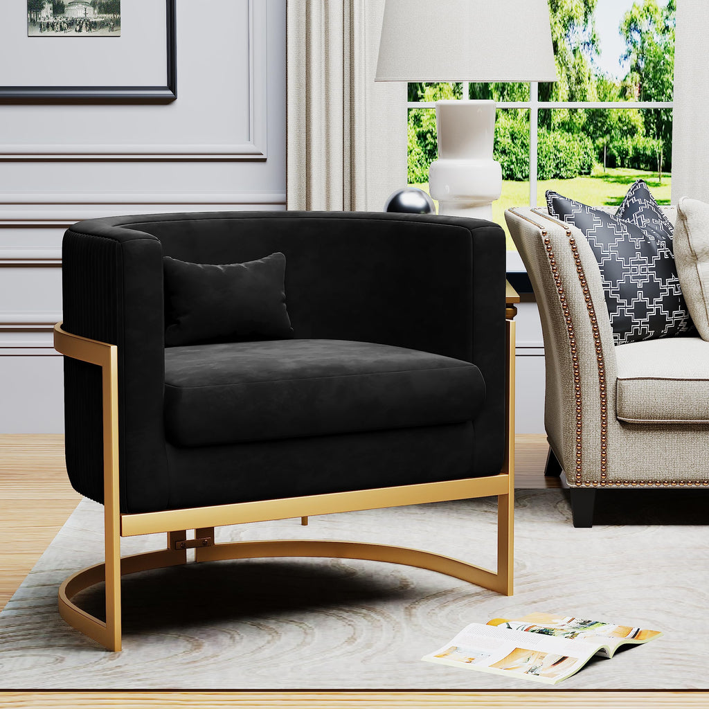 Velvet Accent Chair Ivory Modern Barrel Chair with Gold Legs