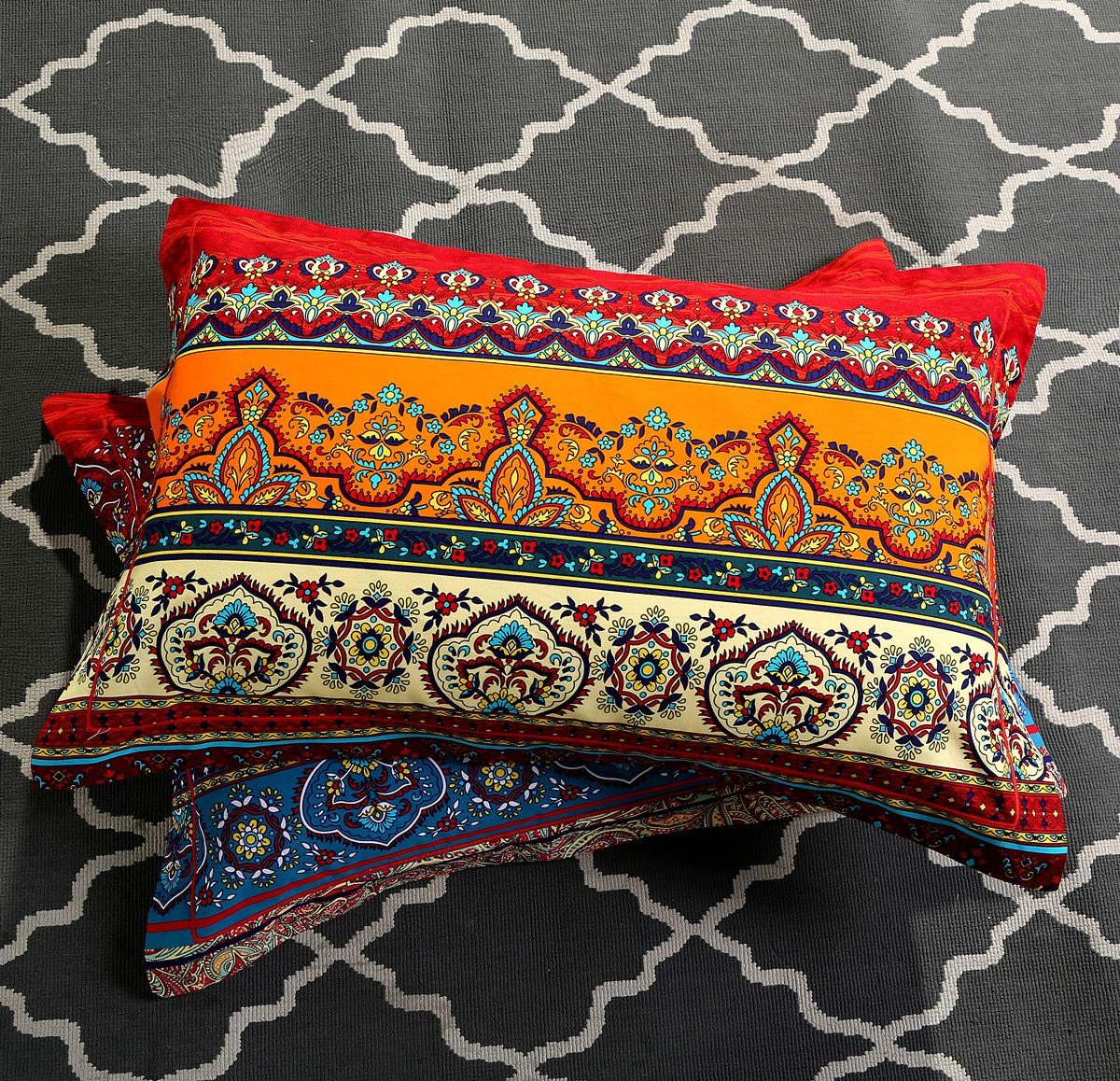 Brushed Cotton Bohemian Duvet Cover and Fitted Sheet Sets Queen Size 4 Pieces