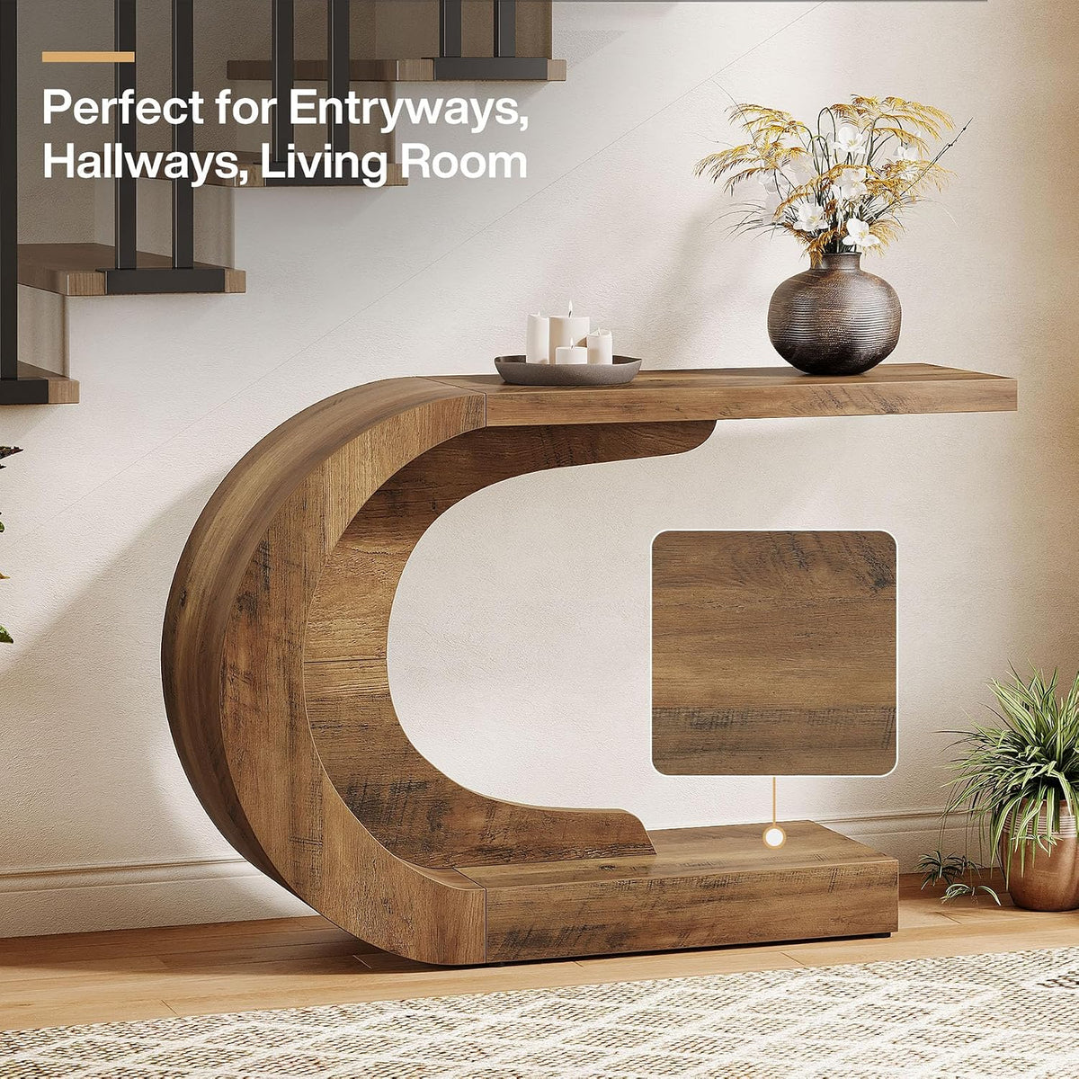 Mid-Century C-Shaped Console Table
