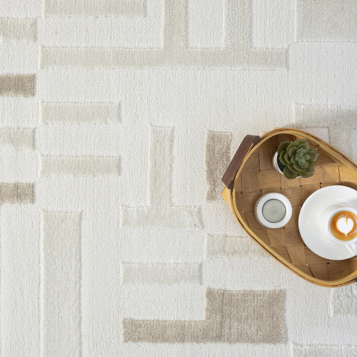 Abani Beige Area Rug - 4' x 6' - Living Room & Bedroom - Geometric Maze Design -