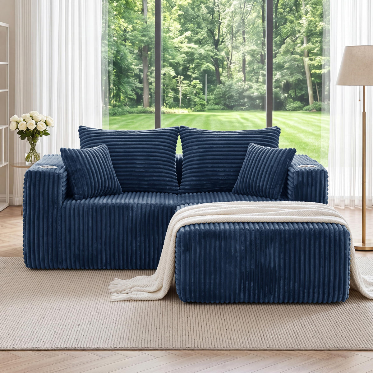 Modular Boneless Loveseat Sectional Cloud Sofa Comfy Deep Seat Corduroy Small Couch