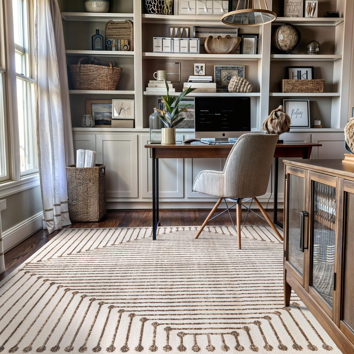 Rugshop Contemporary Bohemian Stripe Area Rug 7'10" x 10' Black