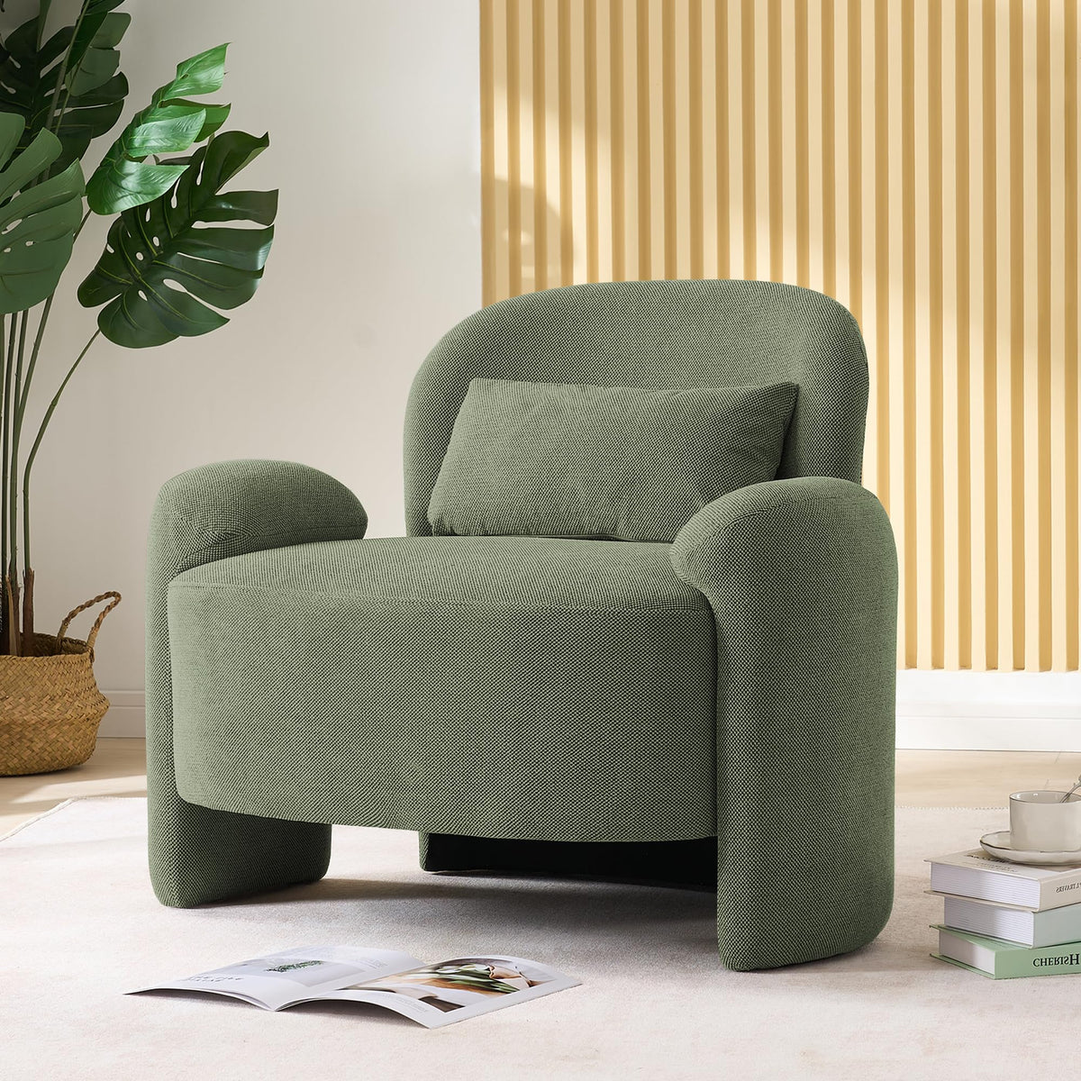 LOULENS Accent Chair Set of 2, Linen Fabric Lounge Armchair, Yellow