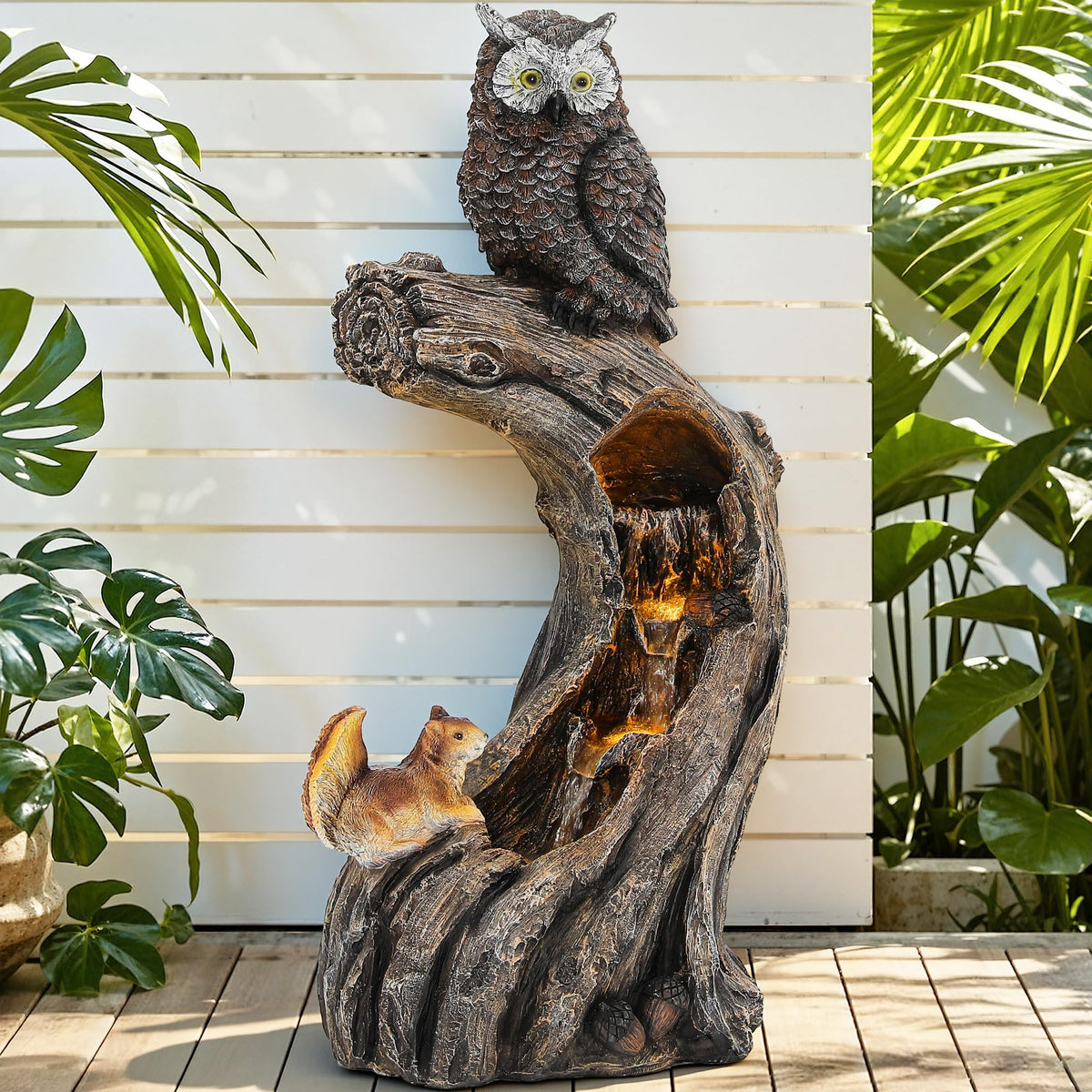 23" H Tiki Statue Outdoor Water Fountain with LED Lights