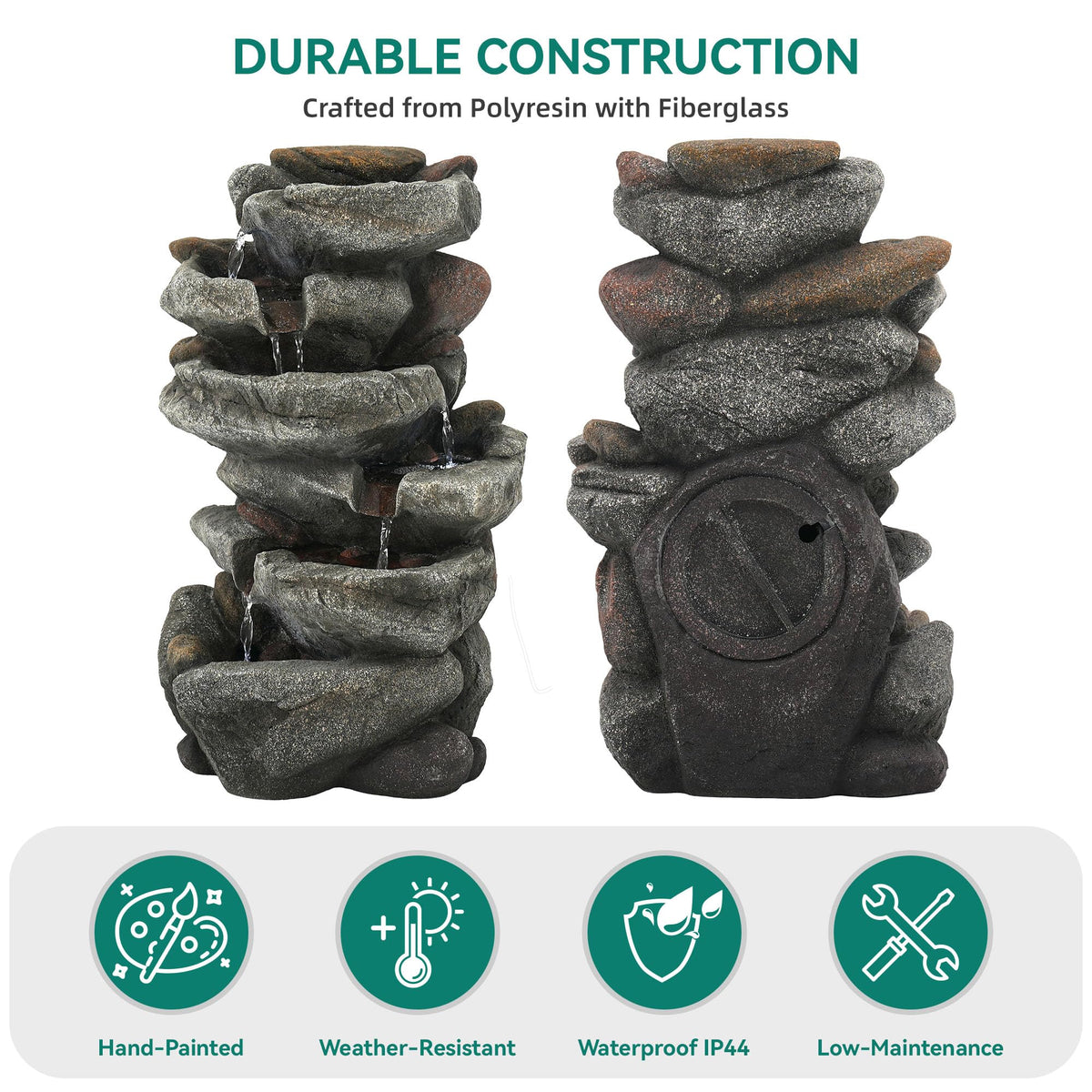 23" H Tiki Statue Outdoor Water Fountain with LED Lights