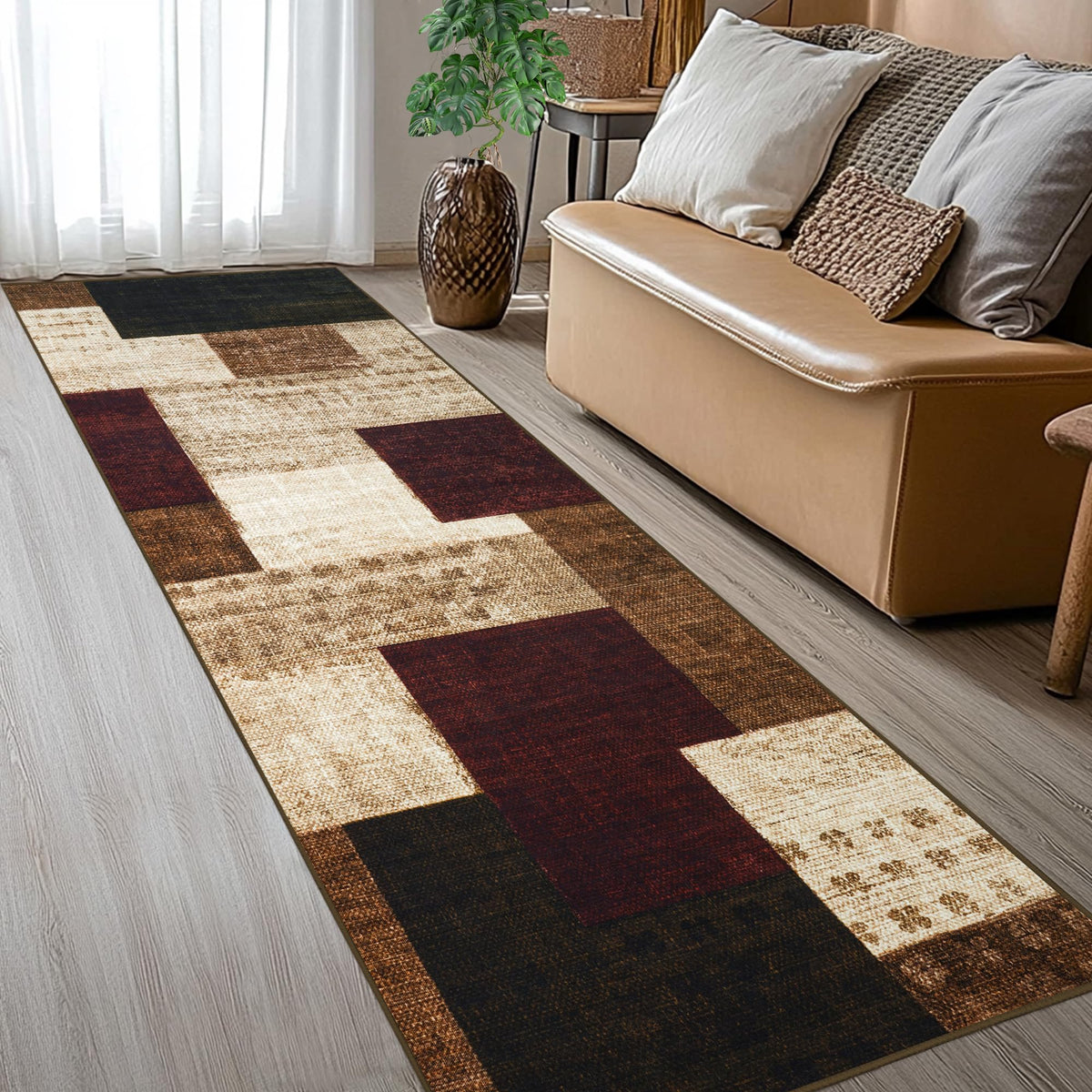 Modern Geometric Patchwork Indoor Area Rug for Living Room