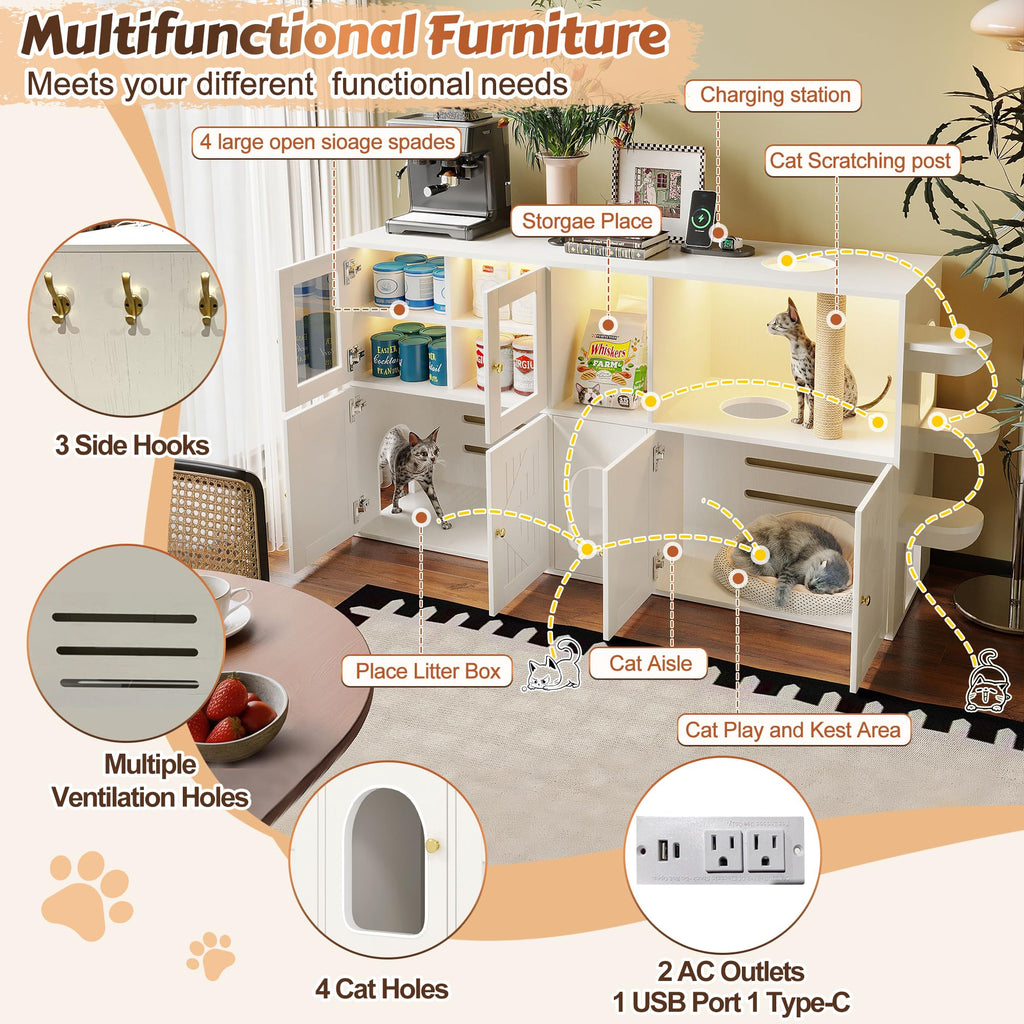 39.4 Inch 3-Tier Hidden Litter Box Furniture, Black/Brown