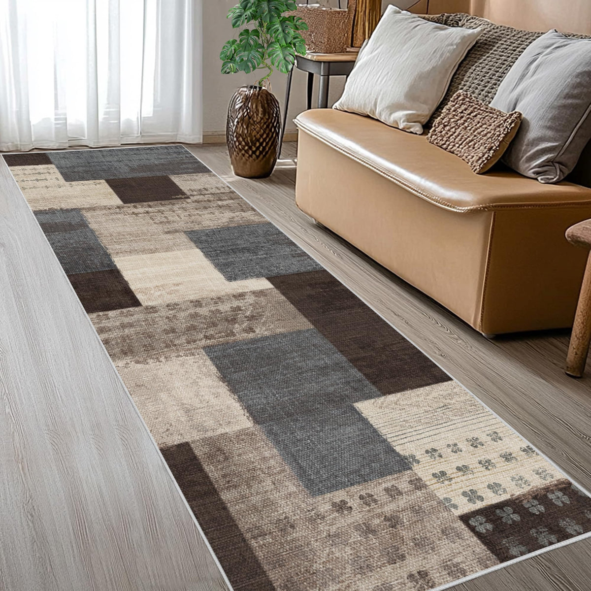 Modern Geometric Patchwork Indoor Area Rug for Living Room