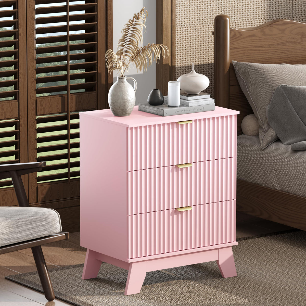 Fluted Nightstands with Charging Station, Set of 2