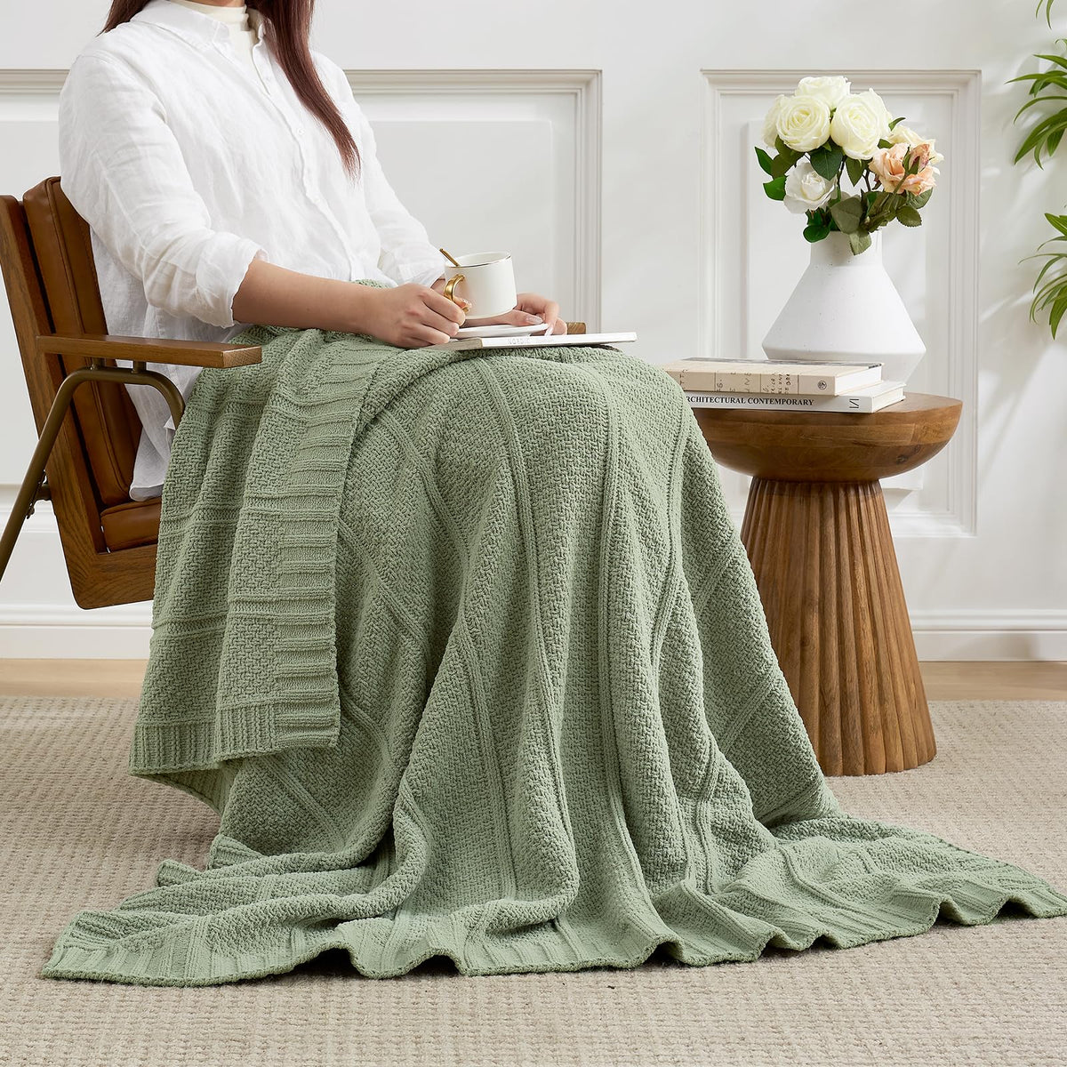 Moss-Stitch Chenille Throw Blanket