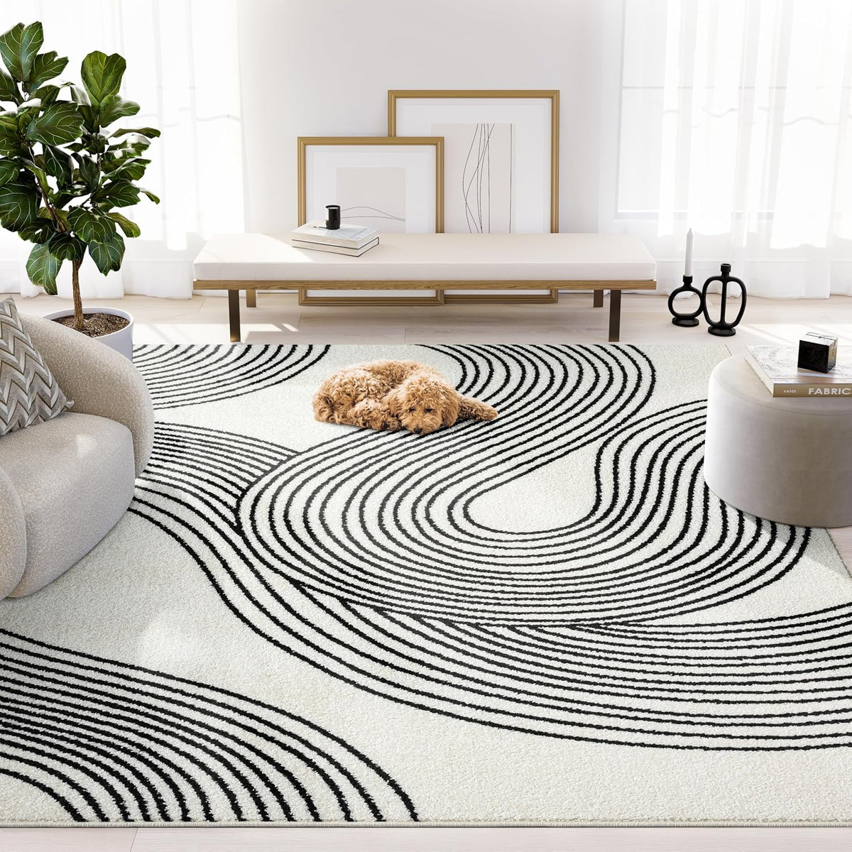 Abani Cream and Black Swirl Area Rug