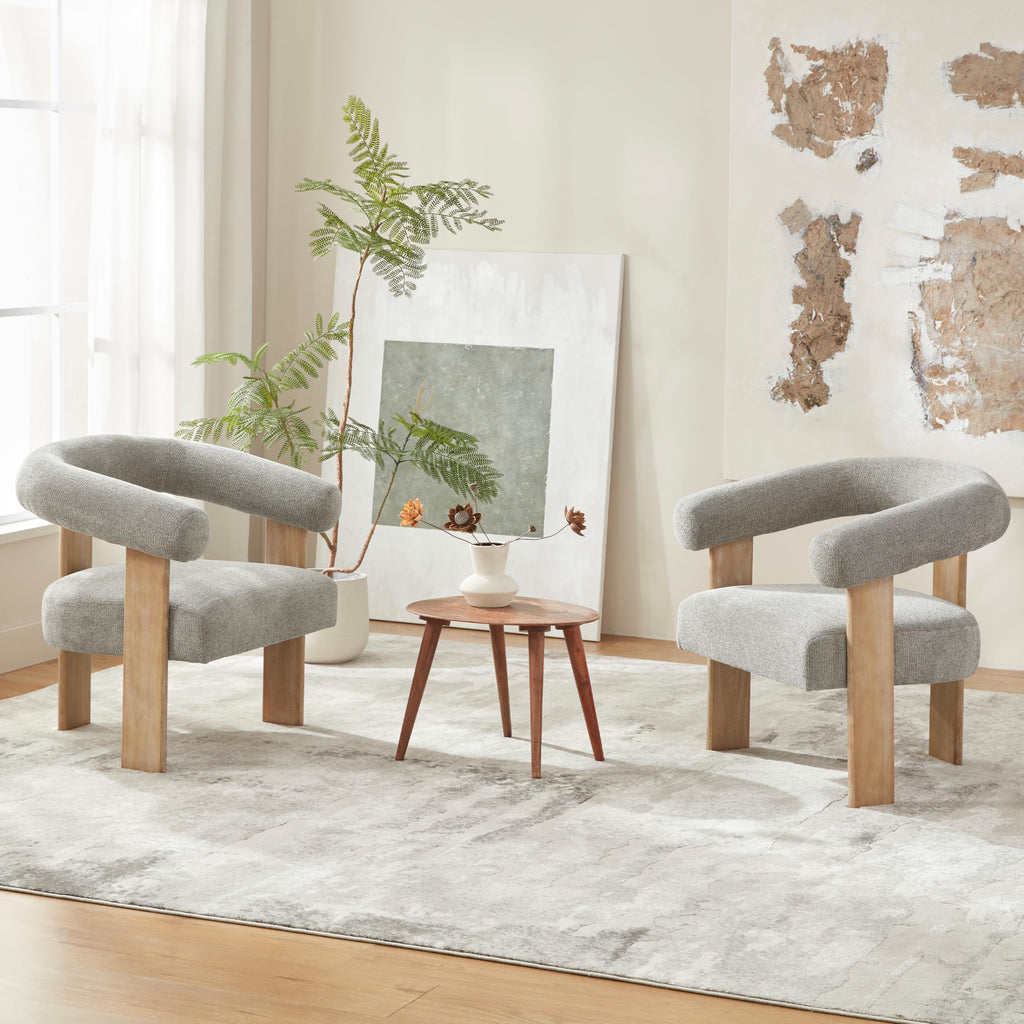 VKNOW Barrel Accent Chairs Set of 2 with Armrests and Rubberwood Legs