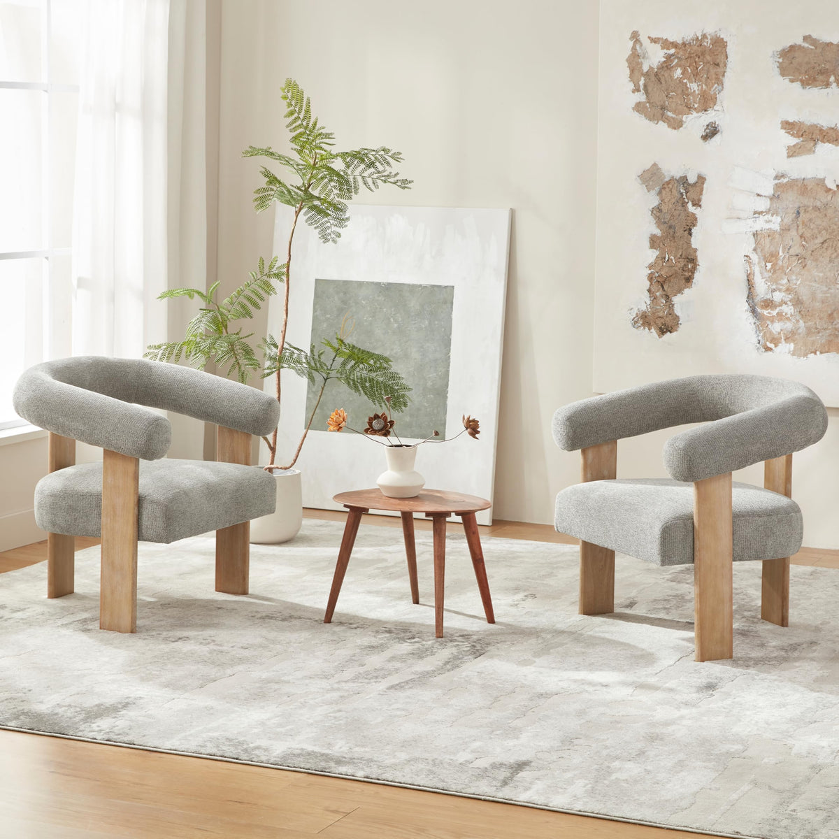 VKNOW Barrel Accent Chairs Set of 2 with Armrests and Rubberwood Legs