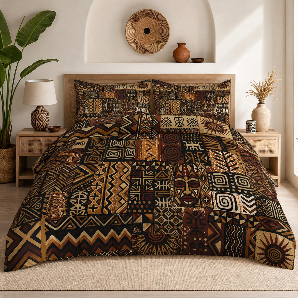 Pamnest Queen Comforter Set, 3 Pieces African Floral Bedding, All Season