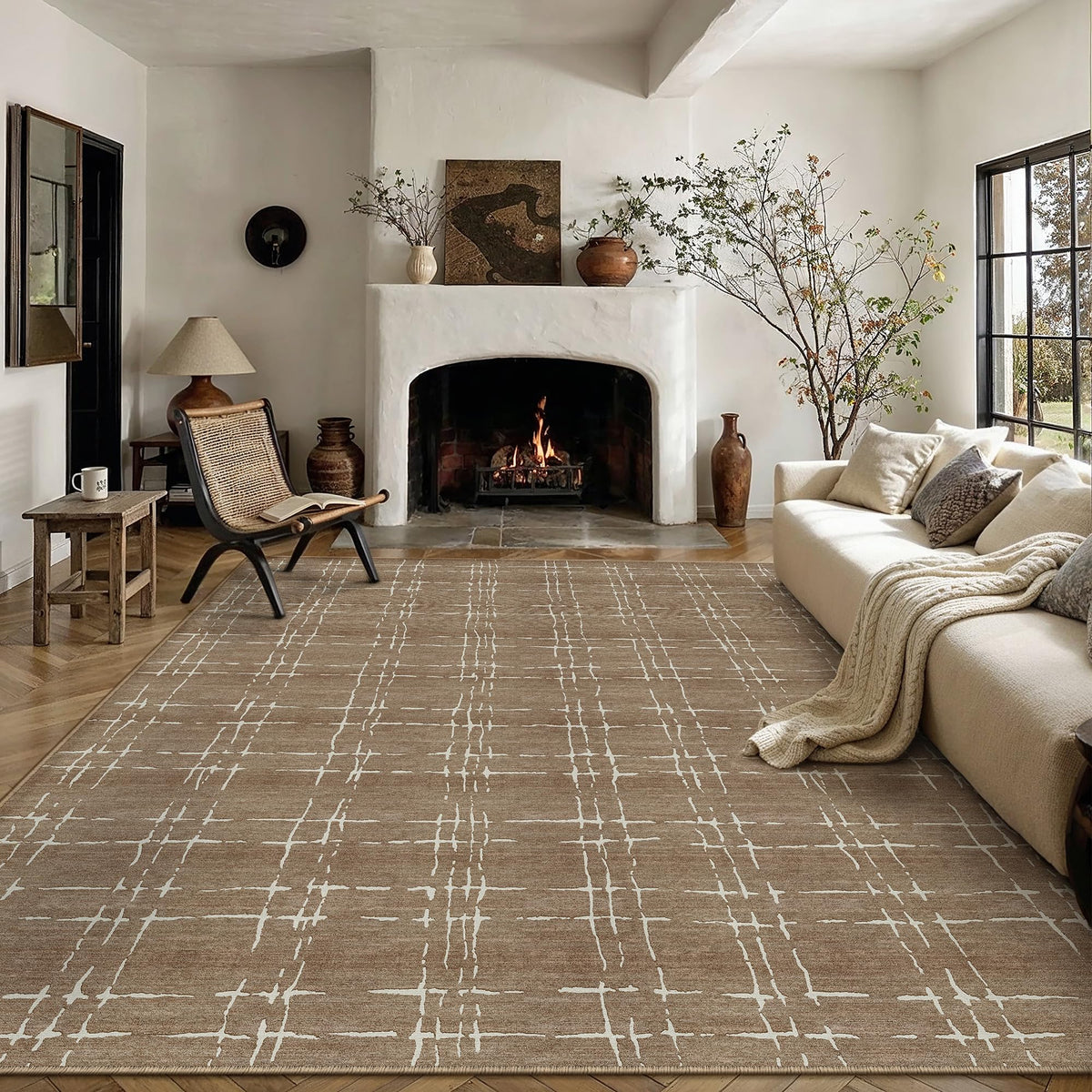 PureCozy 8x10 Beige Neutral Area Rug for Living Room Non Slip Carpet