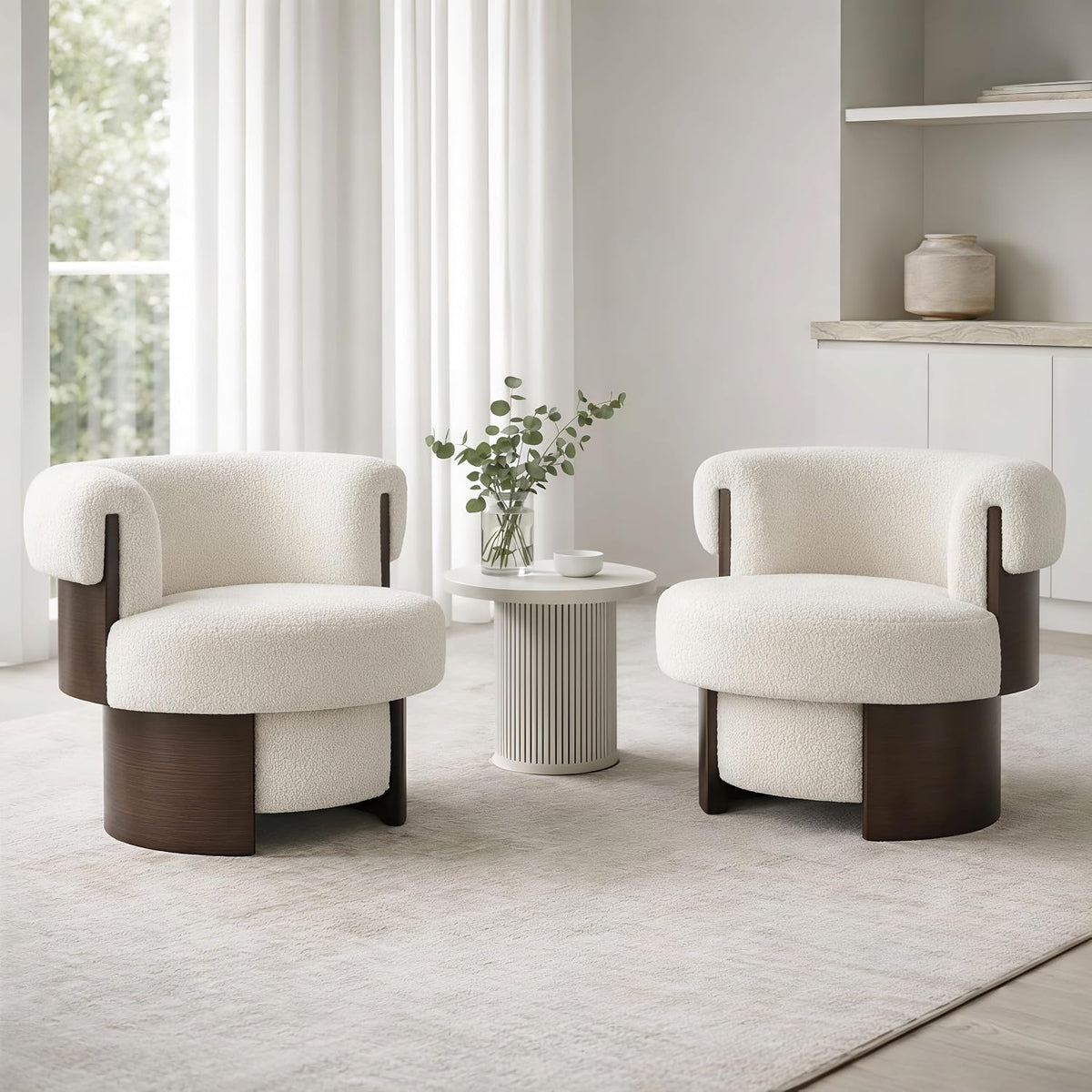 Bouclé Swivel Barrel Accent Chairs – Set of 2