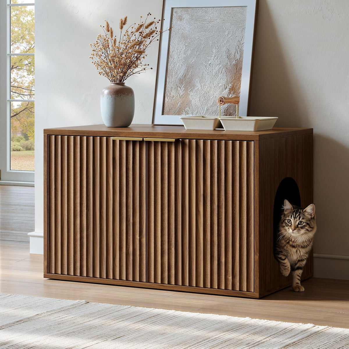 Compact Furniture-Style Cat Litter Enclosure