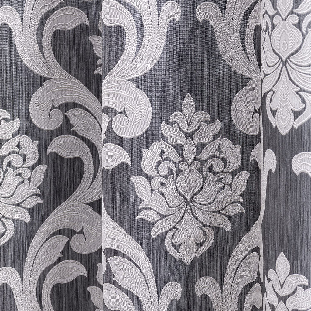Brown Damask Grommet Curtains, Set of Two