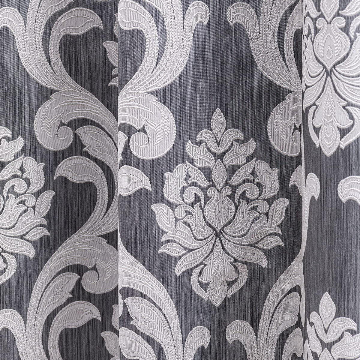Brown Damask Grommet Curtains, Set of Two