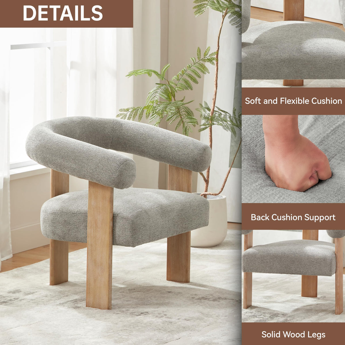 VKNOW Barrel Accent Chairs Set of 2 with Armrests and Rubberwood Legs