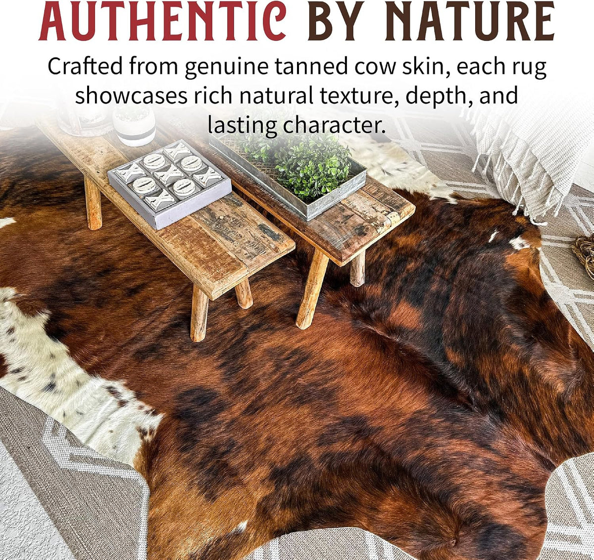 HIDES BAZAAR Brown Brindle Cowhide Rug 5x7 ft, Real Hair on Hide Area Rug