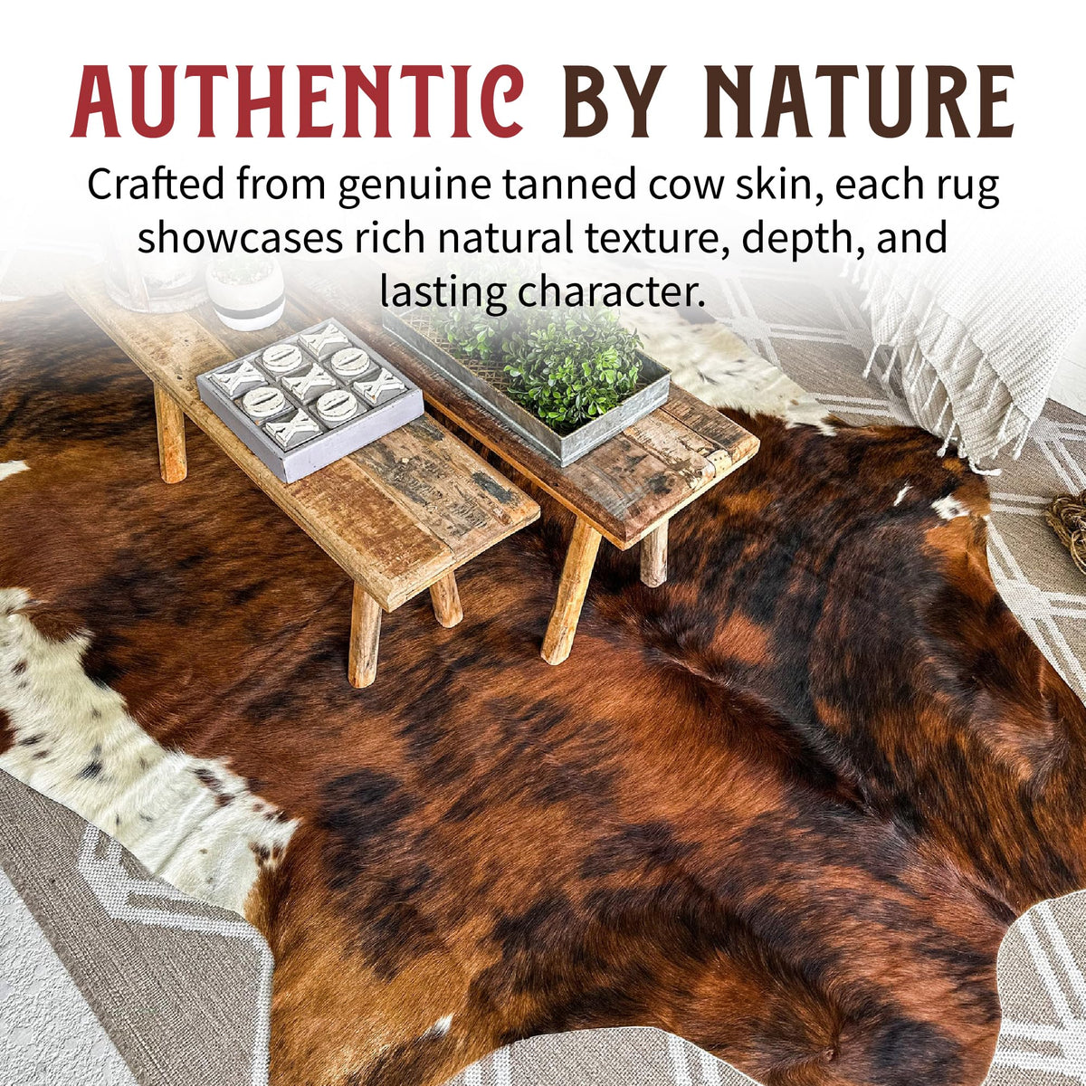 HIDES BAZAAR Brown Brindle Cowhide Rug 5x7 ft, Real Hair on Hide Area Rug