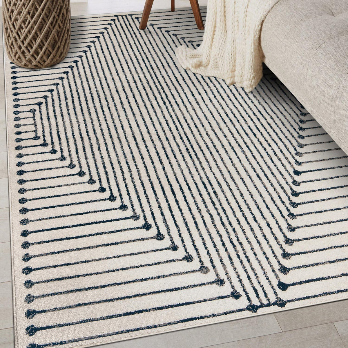 Rugshop Contemporary Bohemian Stripe Area Rug 7'10" x 10' Black