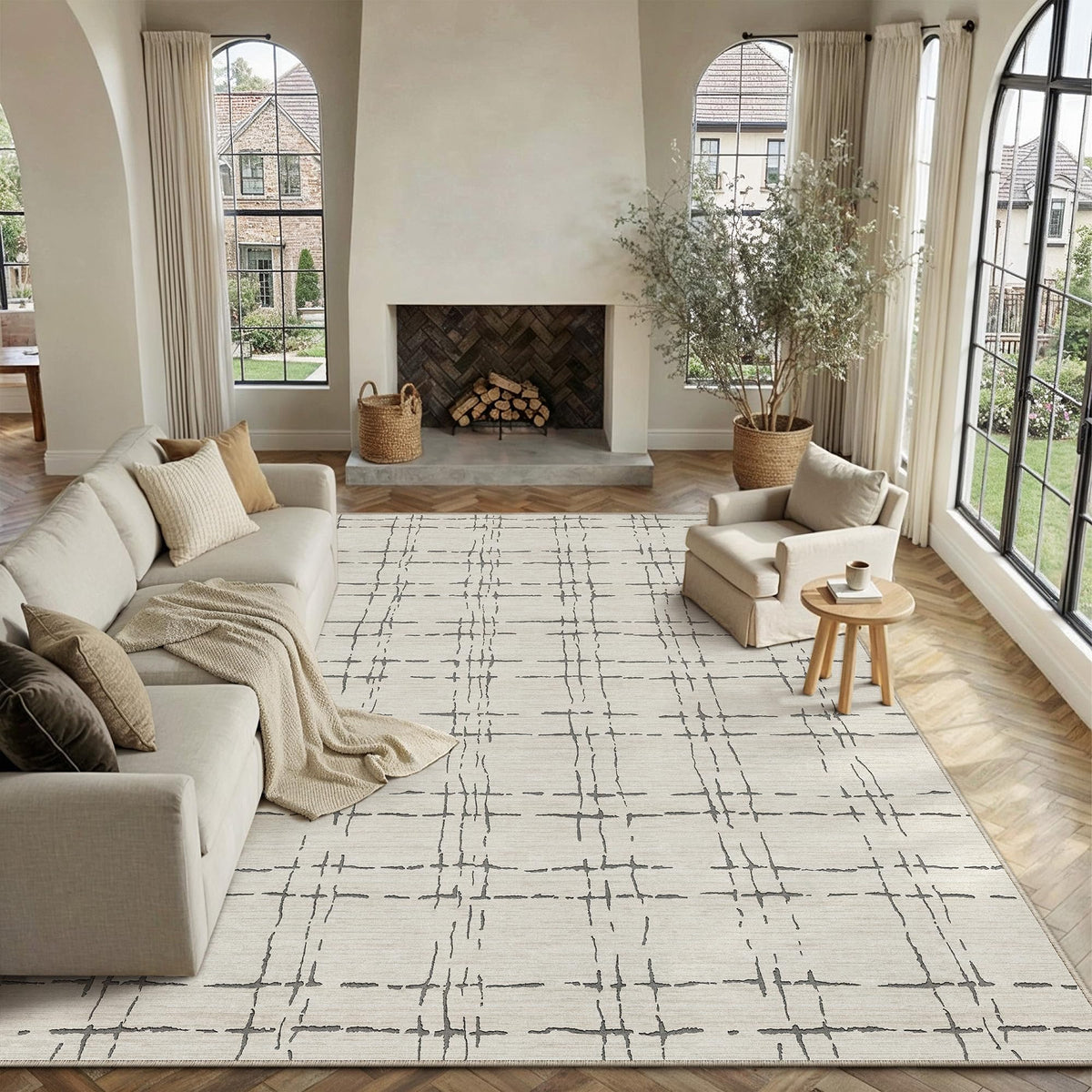PureCozy 8x10 Beige Neutral Area Rug for Living Room Non Slip Carpet