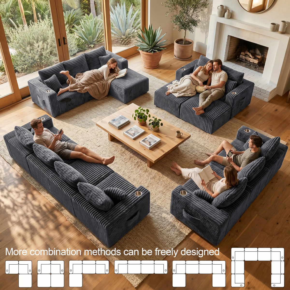Modular Boneless Loveseat Sectional Cloud Sofa Comfy Deep Seat Corduroy Small Couch